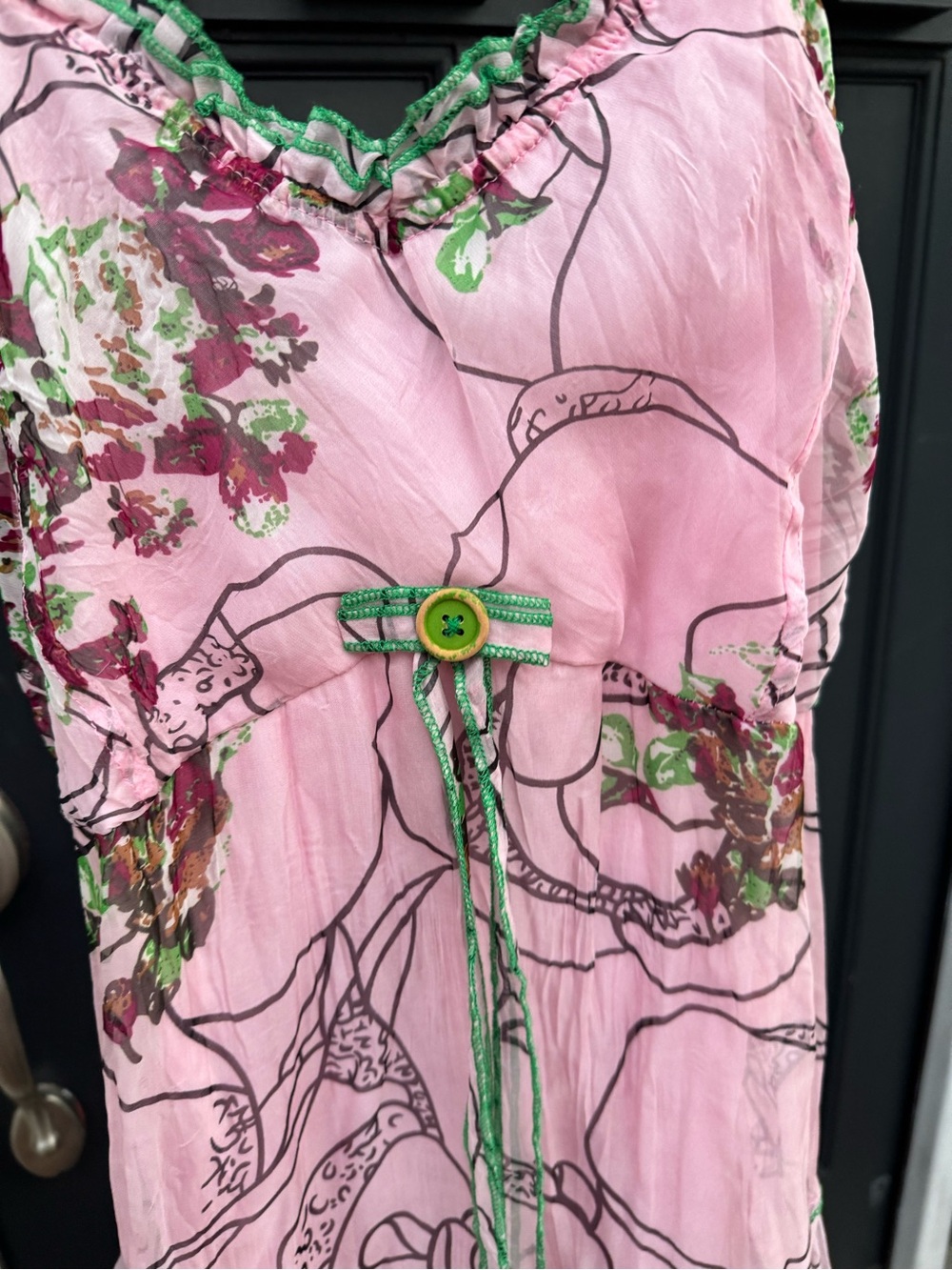 Euro Floral Women's Dress with Green Trim